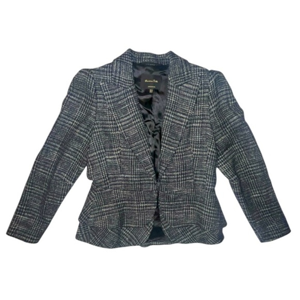 Massimo Dutti Plaid Tweed Blazer Suit Jacket Wool Blend Layered Size 10